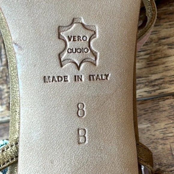 Isaac Mizrahi Gold Metallic Strappy Open Toe Heels Rhinestone Buckle Accent Sz 8 - Picture 7 of 14